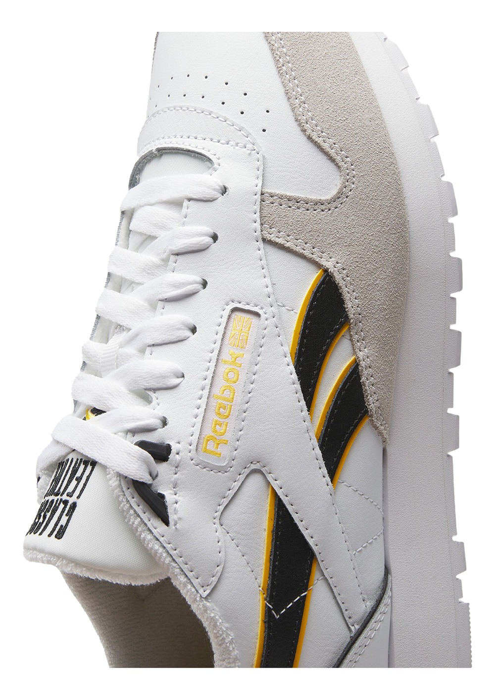 Reebok Men's CLASSIC LEATHER [ White/Black/Yellow ] Running Shoes