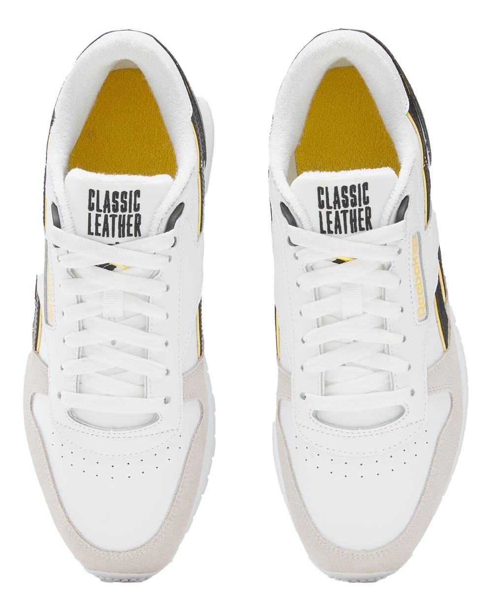 Reebok Men's CLASSIC LEATHER [ White/Black/Yellow ] Running Shoes